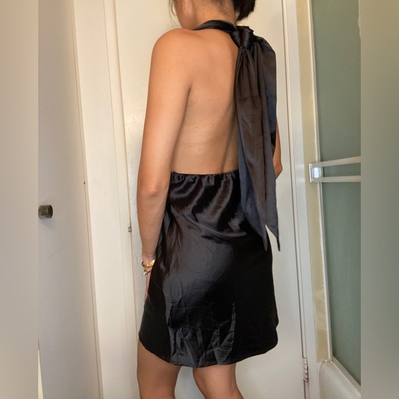 Satin Halter Tie Back Dress Mahina Black - Picture 4 of 15